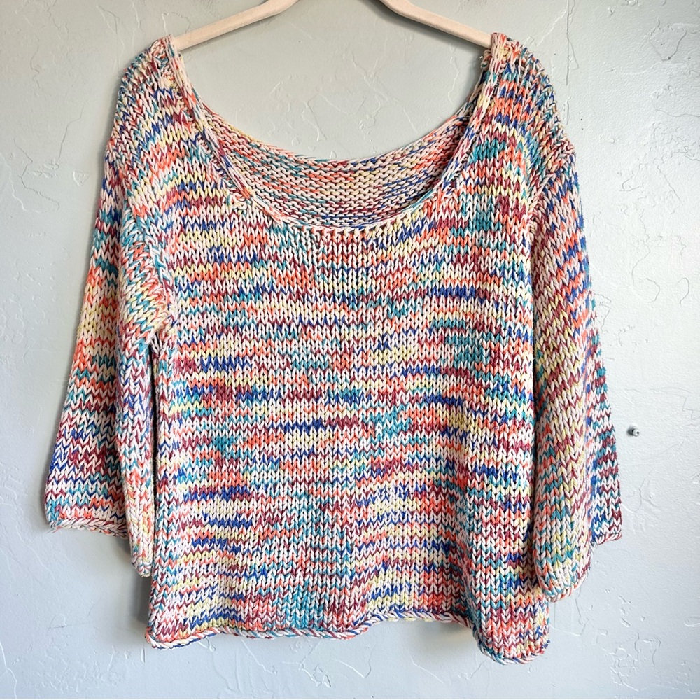 Zara Women’s Multicolor Knit Sweater Semi Crop Large Coastal Beach‎ Summer